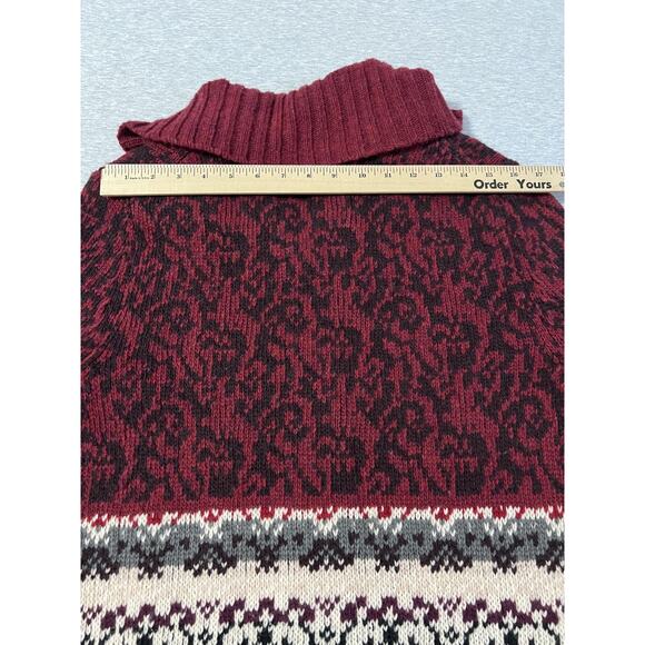Bob Timberlake Sweater Womens Large Red Fair Isle Lambswool Nordic Long Cardigan - Picture 7 of 9
